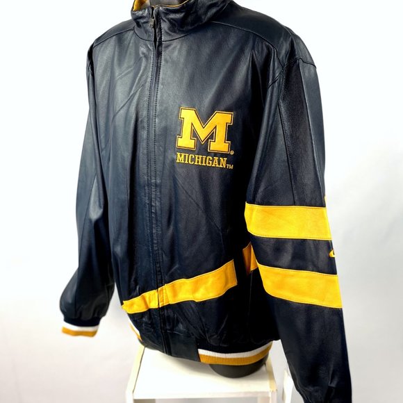 Michigan Leather Jacket Wolverines full zip with sewn Letters &Logo MEDIUM, XL
